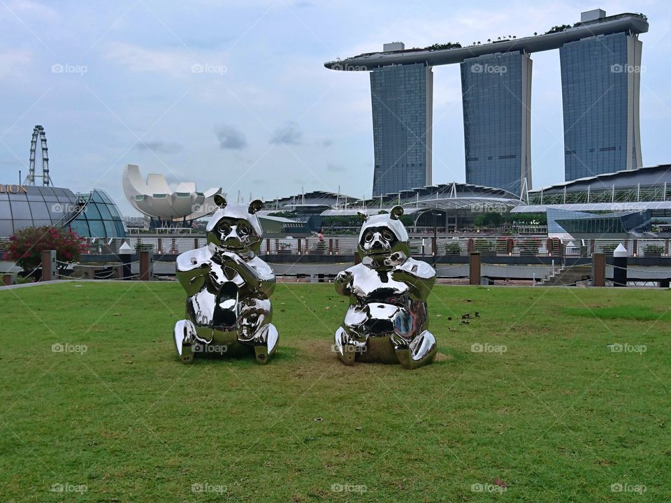 2 Iron Pandas Sculpture