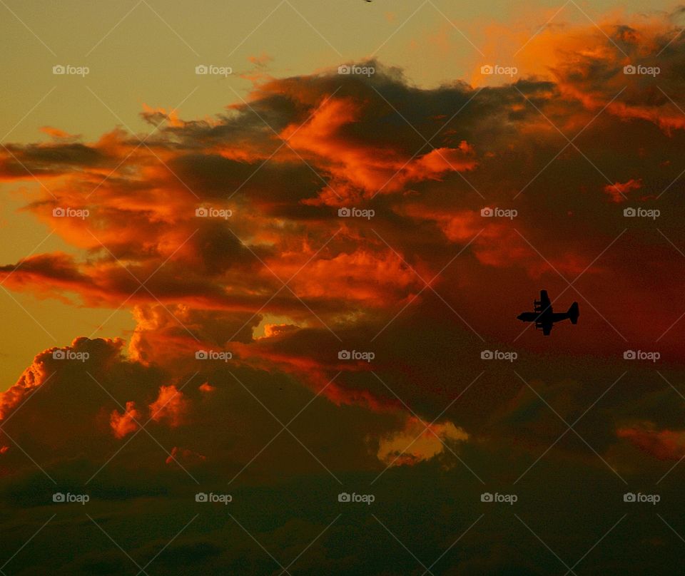 Plane flying through the clouds