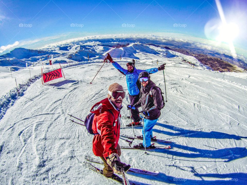 Skiing with friends in Sierra Espuña, Spain.