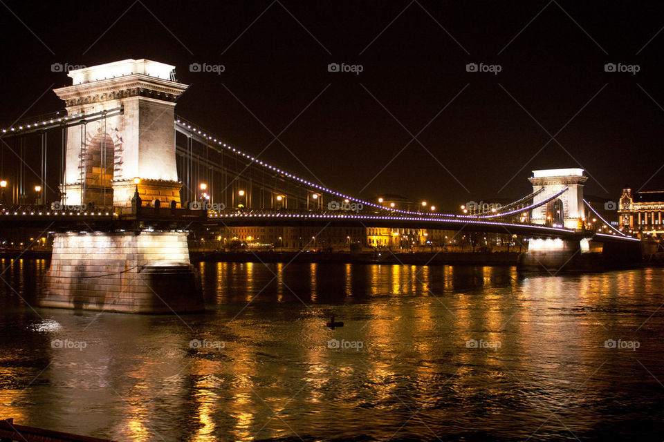 View of chain bridge at night