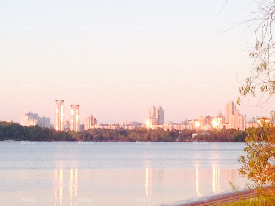 morning in a big city in summer