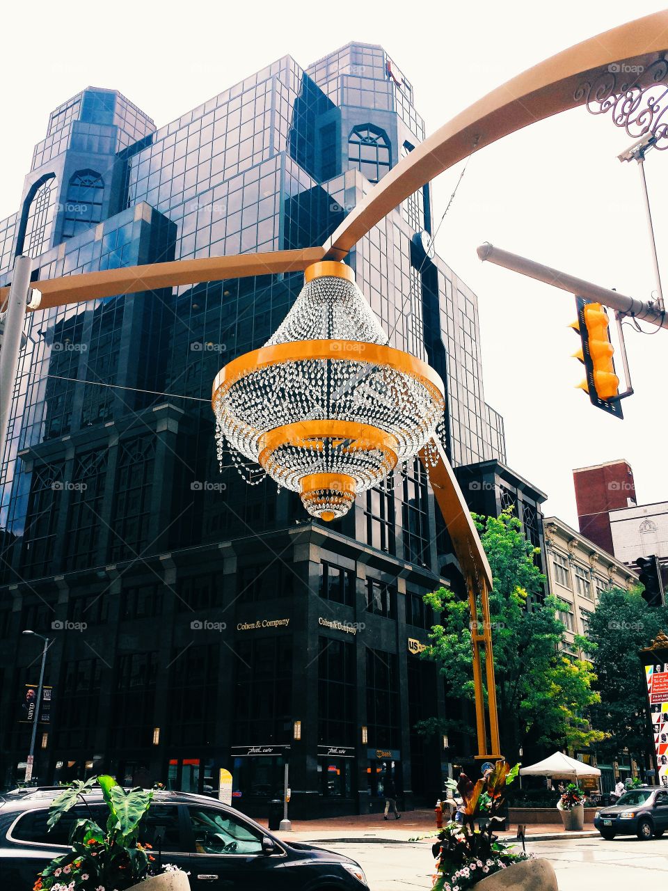 Chandelier at an intersection. Chandelier in the intersection in Cleveland