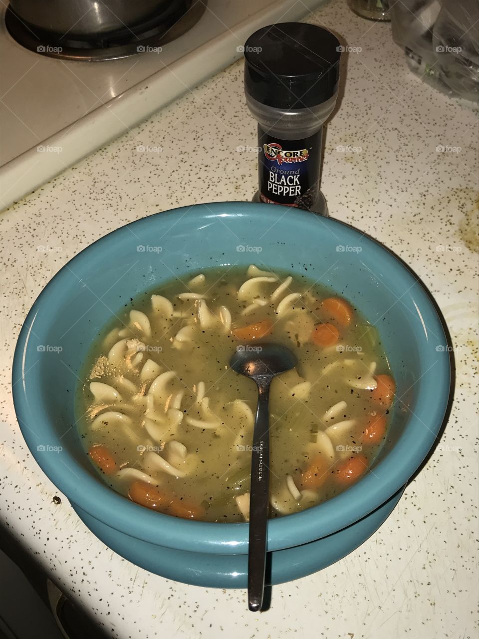 Home cooked chicken noodle soup ready for consumption. It is good for one’s soul and warms the heart.