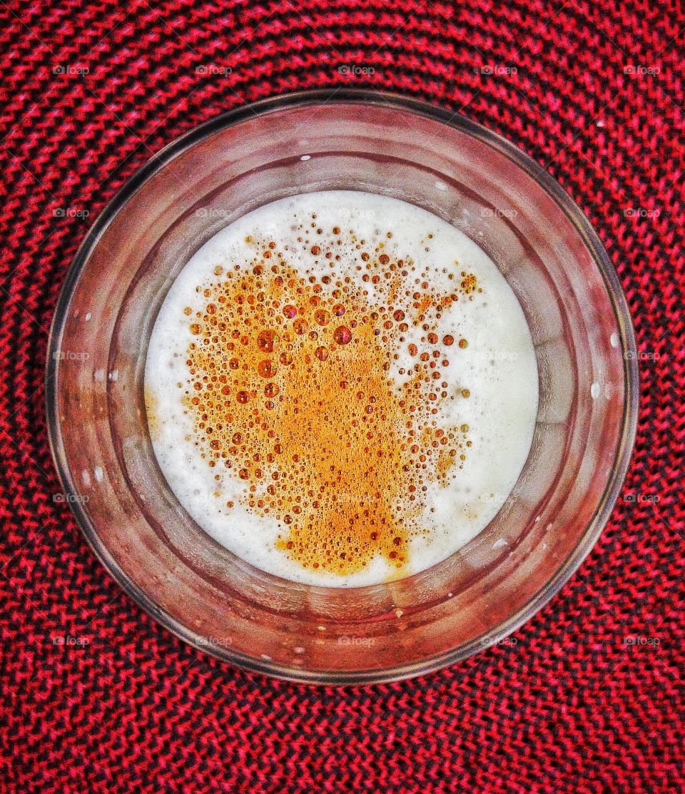 High angle view of coffee and milk