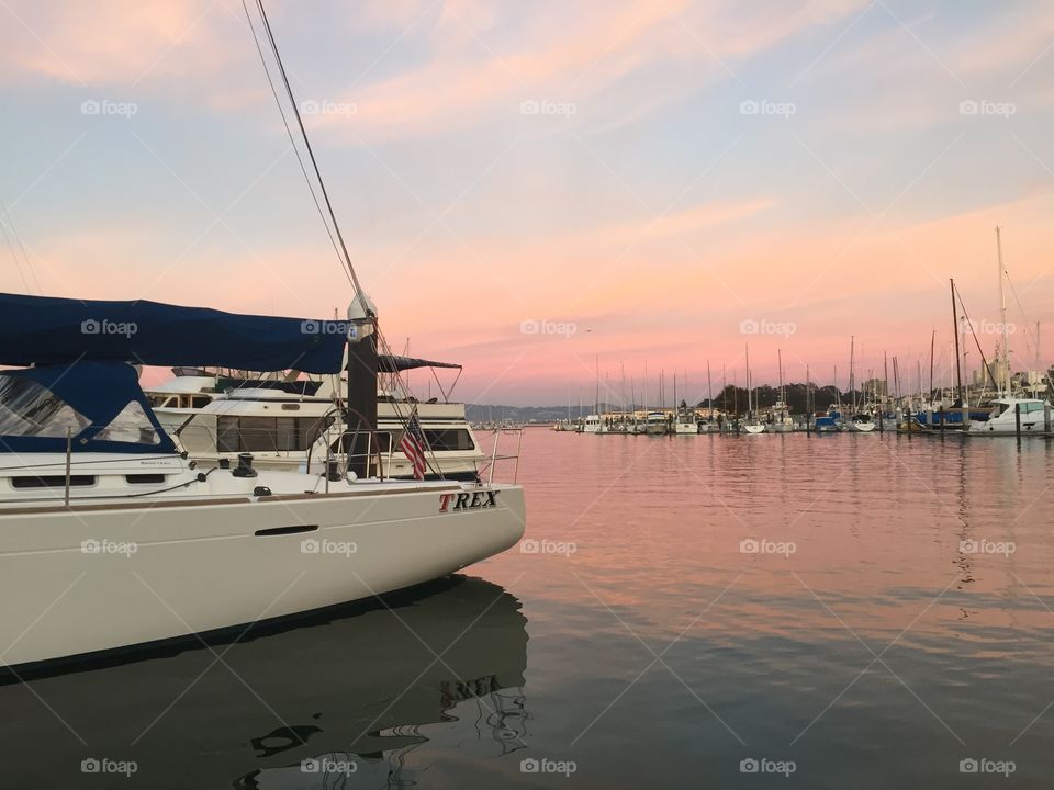 Sun setting in San Francisco at the yacht club 