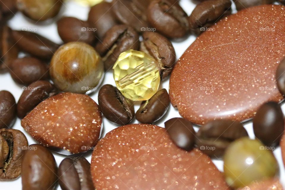 Semi-precious stones and coffee beans