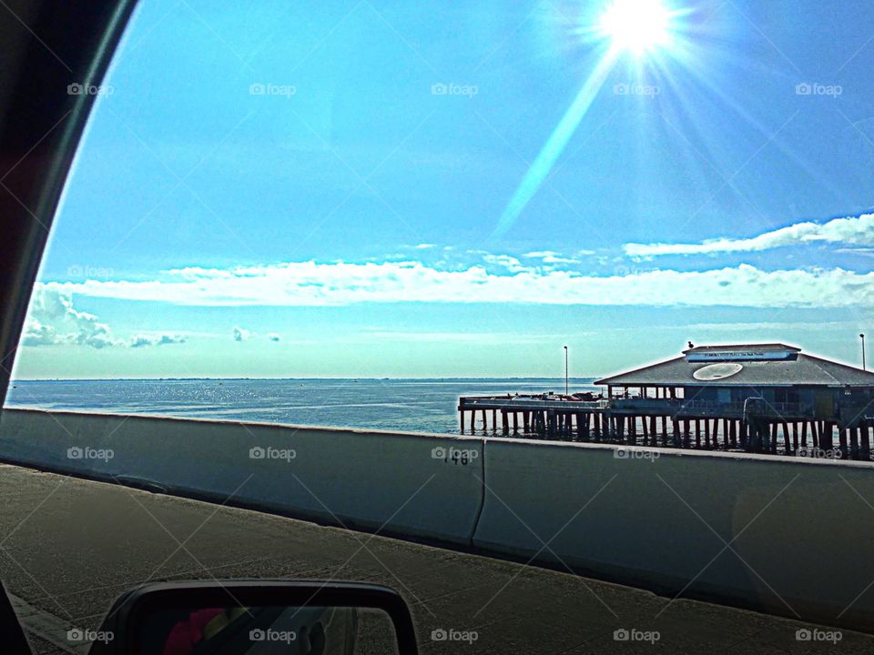 View of the old Skyway Bridge fishing Marina through the window.