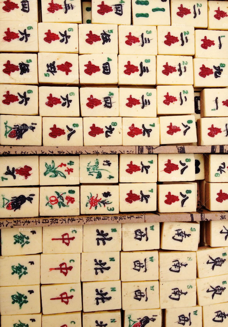 Antique Chinese Mahjong Brick Tiles Game. Old Mahjong Solitaire Tile Brick Game For Sale In Antique Store In China