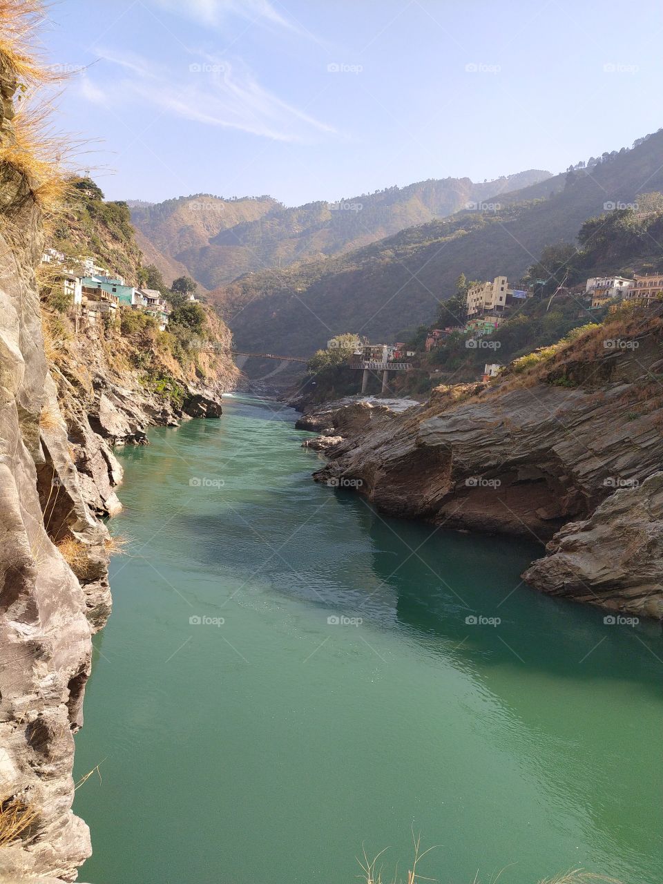 Afternoon view of the sacred Alaknanda bisecting the town