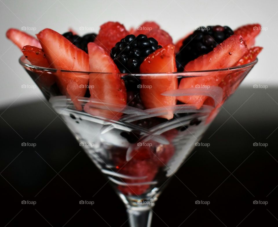 strawberries blackberries martini glass fruit