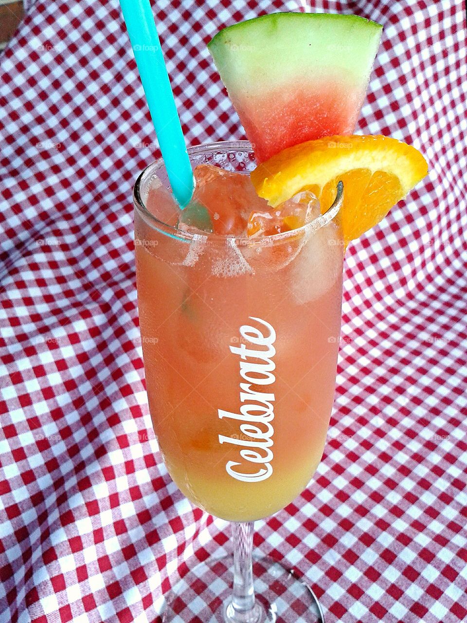 Summer cocktail on the patio. A fresh fruit cocktail garnished with my Sumner favorites.