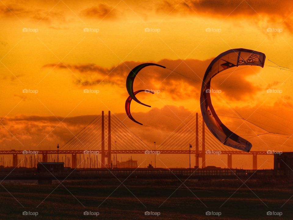 Kites in sunset