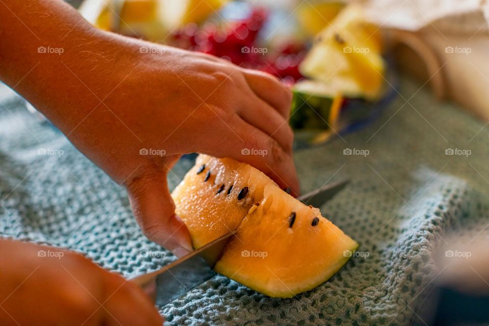 Making fruit salad, summer fruit