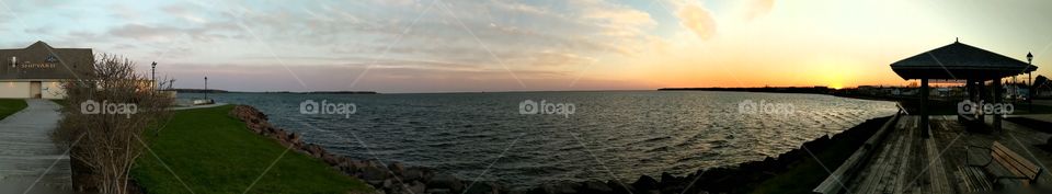 panoramic of Summerside waterfront at sunset