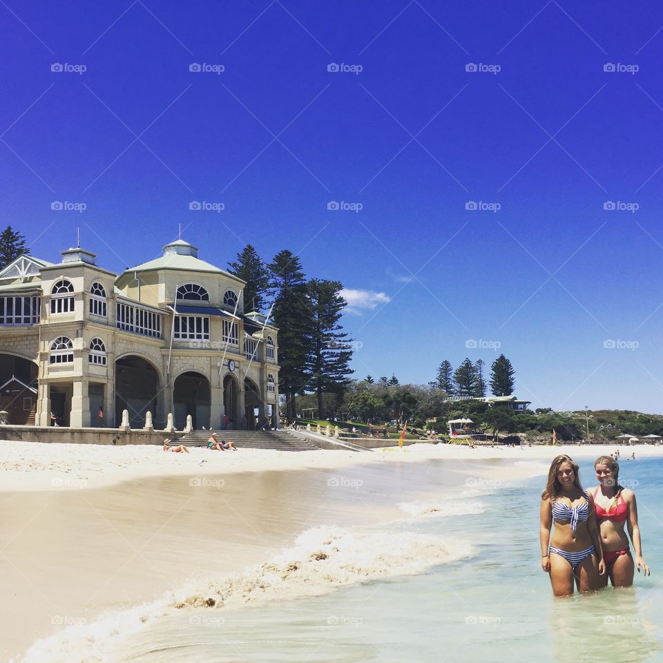 Two woman in bikini at Cottesloe beach, Australia