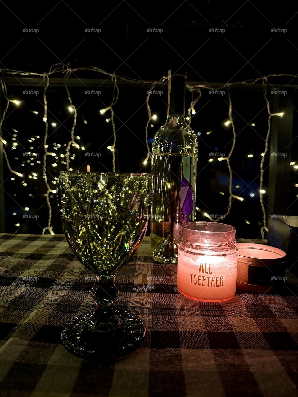 Romantic evening with candles and wine