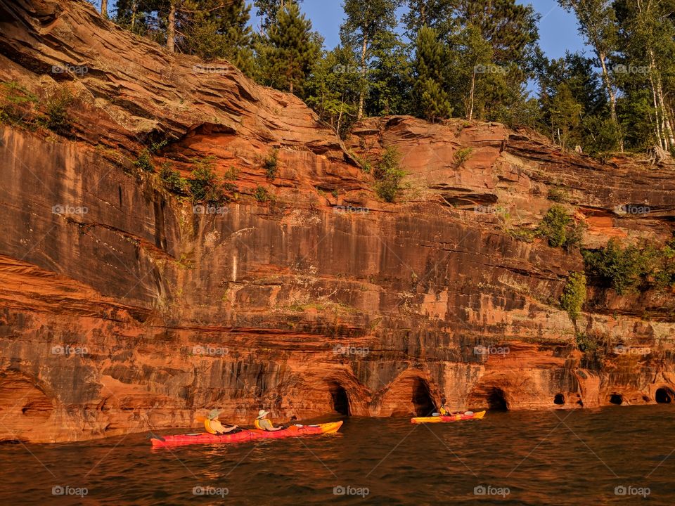 Exploring the Apostle Islands on Lake Superior when the sun is setting