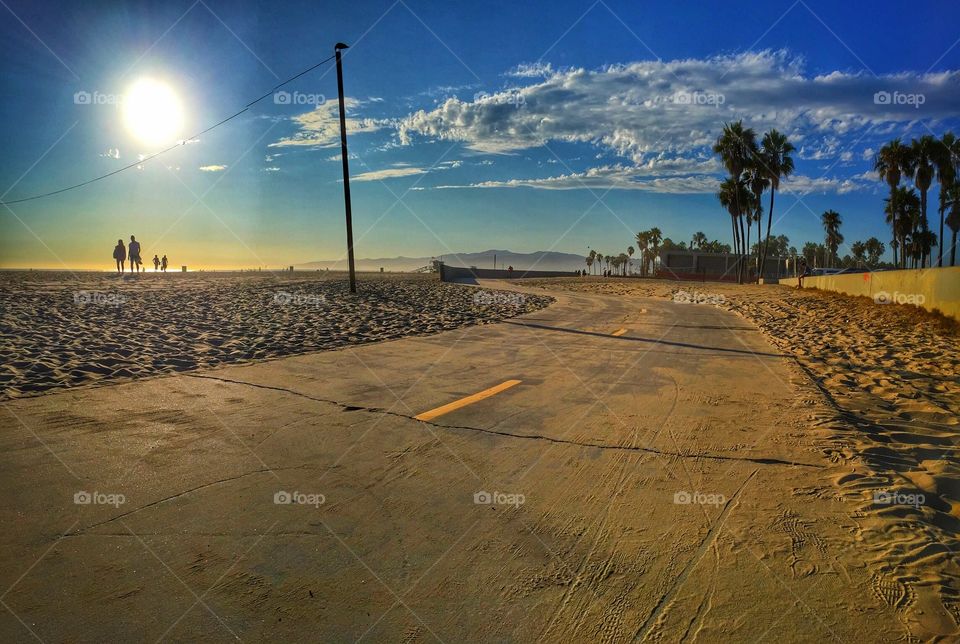 Scenic view of Venice beach at sunset