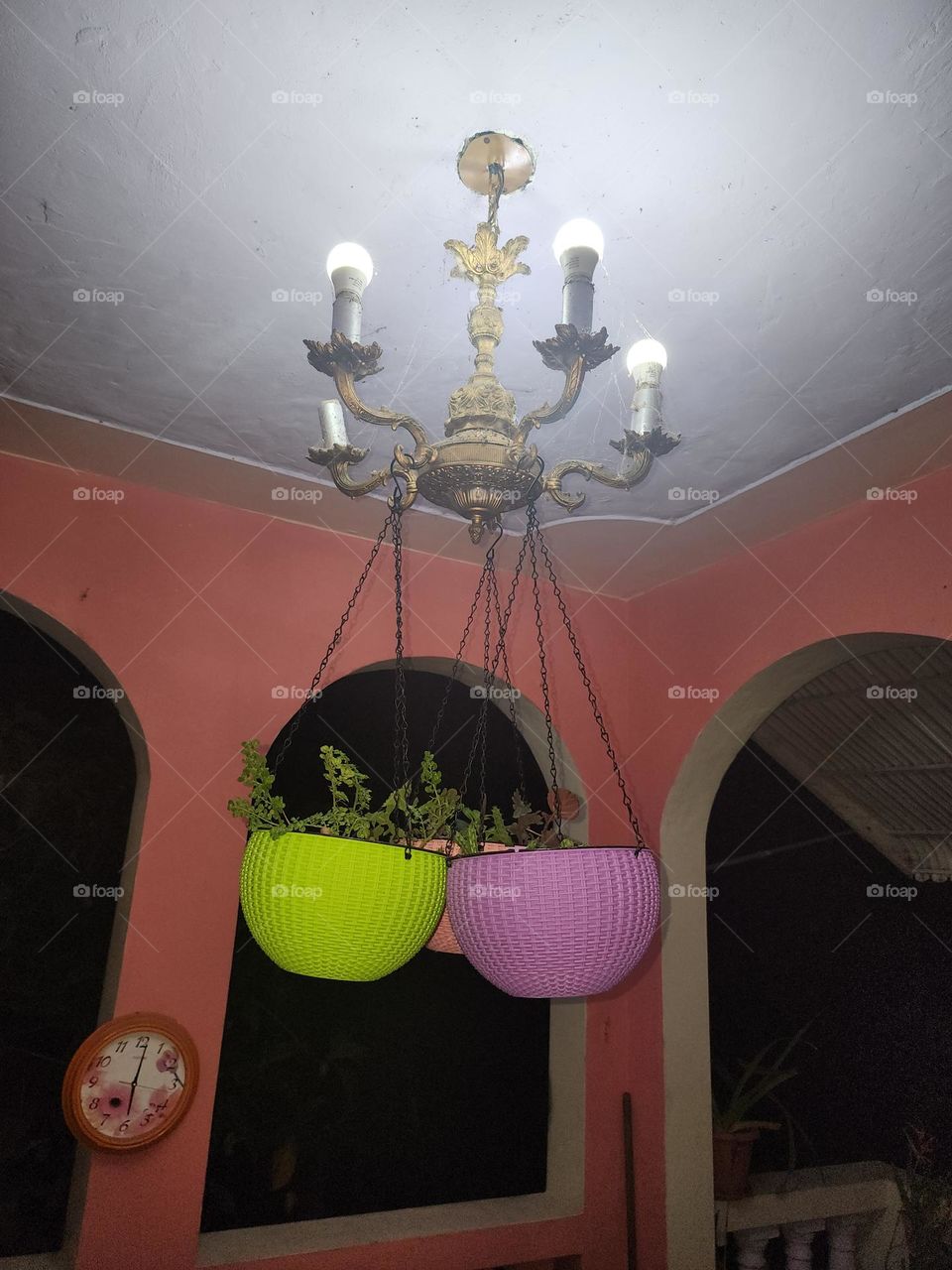 hanging baskets on lighting fixtures