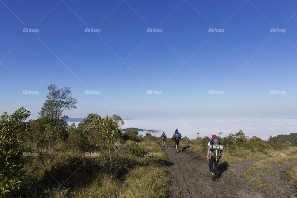 Trekking on the mountain.