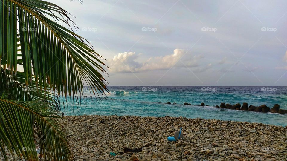 Beautiful sea beach in Fuvahmulah island Maldives in the afternoon