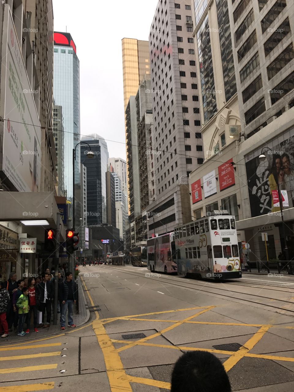 Business buildings in Hong Kong, business district, high rises, train 