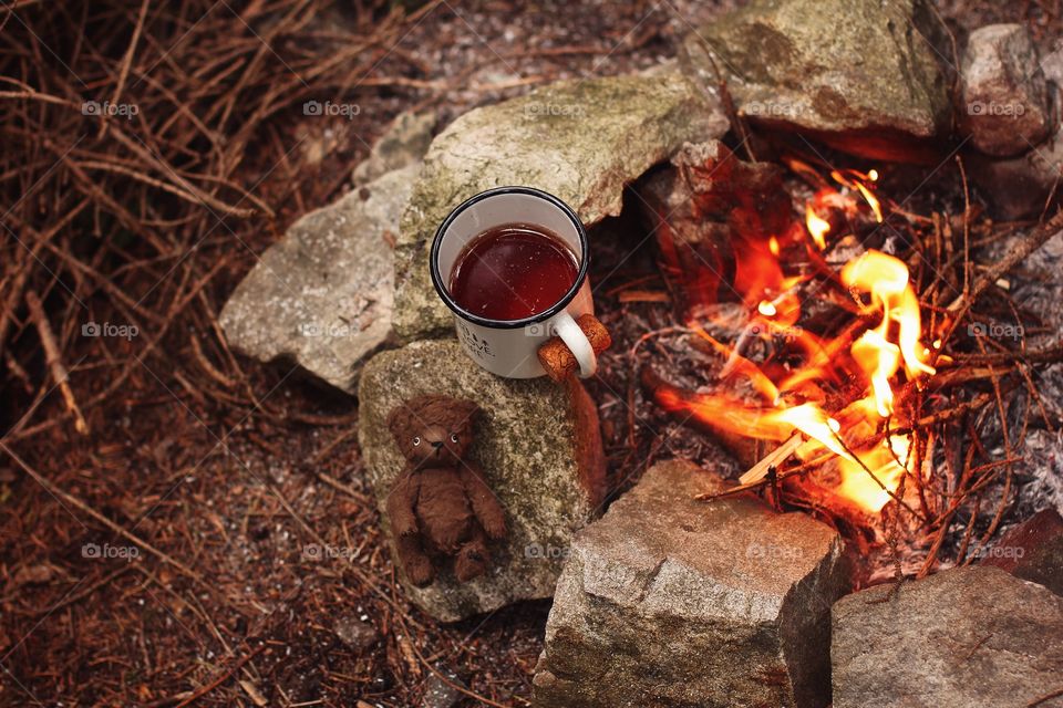 Black tea at the stake in the mountains