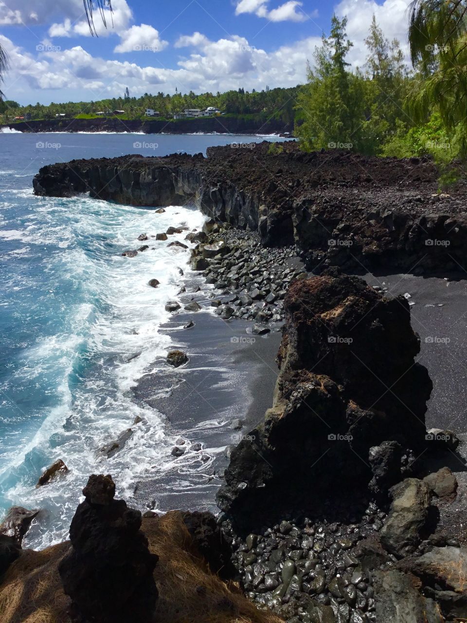 Small black sand beach on the Big Island