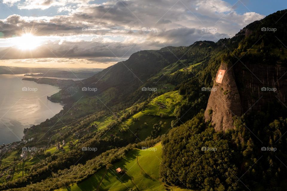 Sunset over lake Lucerne