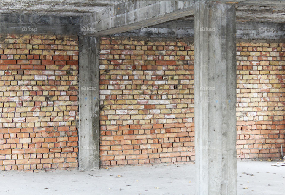 brick wall in an abandoned building.  concept of building work
