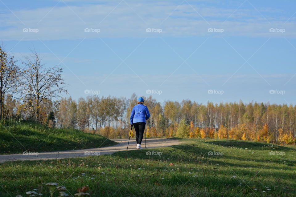 woman sport walking nature landscape autumn time