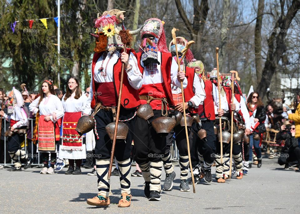Kukeri are elaborately costumed Bulgarian man, who perform traditional rituals intended to scare away evil spirits. Until recently, all Kukeri were man, but now we can also see women ๐