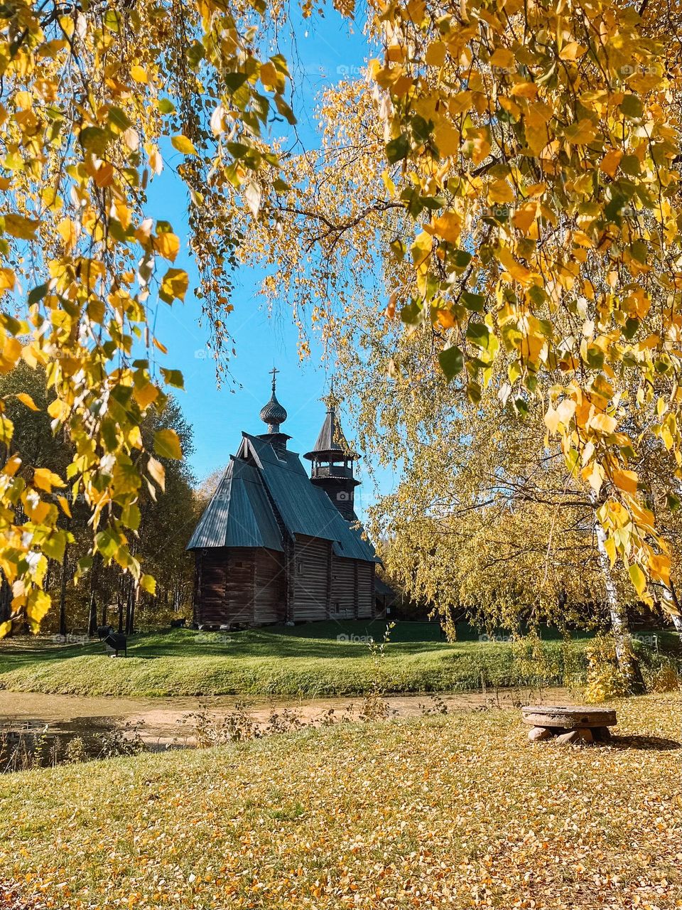 Golden autumn in The museum of wooden architecture in Kostroma 