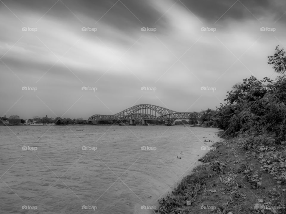 Beautiful riverside view of Hooghly Jubilee Bridge