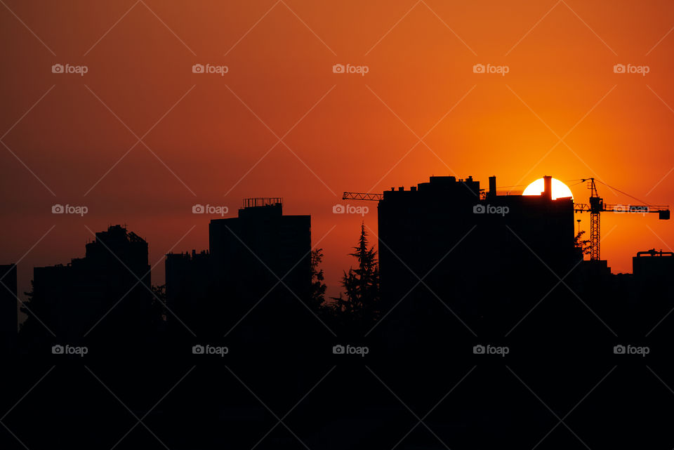 Silhouette of the adifices at sunset