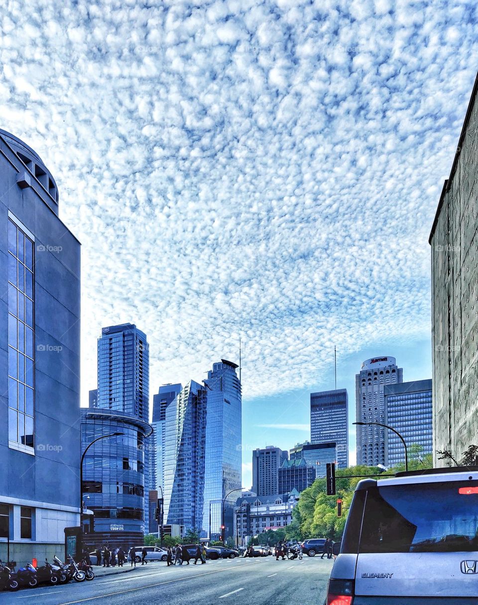 Beautiful blue sky with a clouds in the city