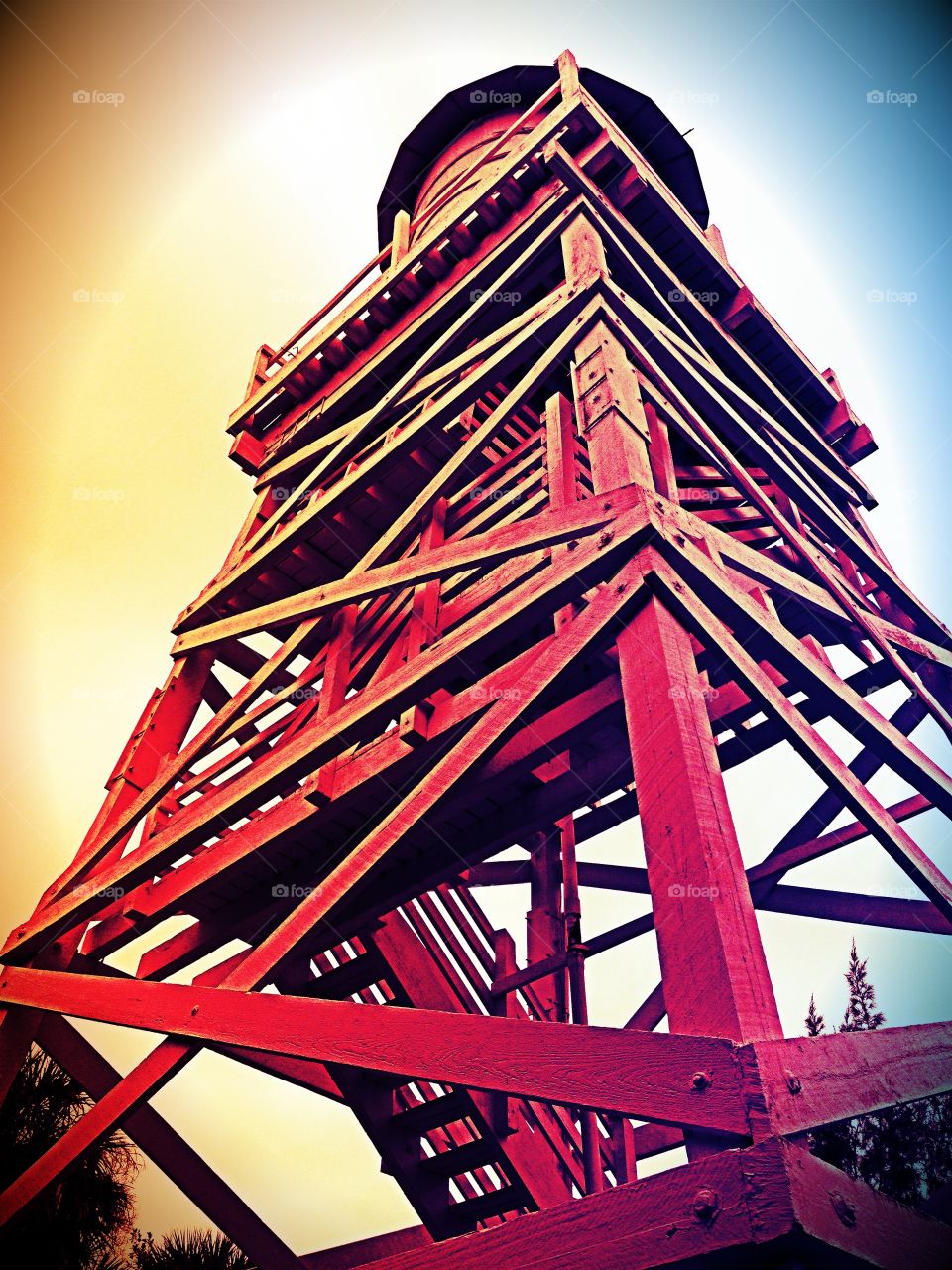 Looking up at the tower. Looking up at a watch tower on a Florida out island.