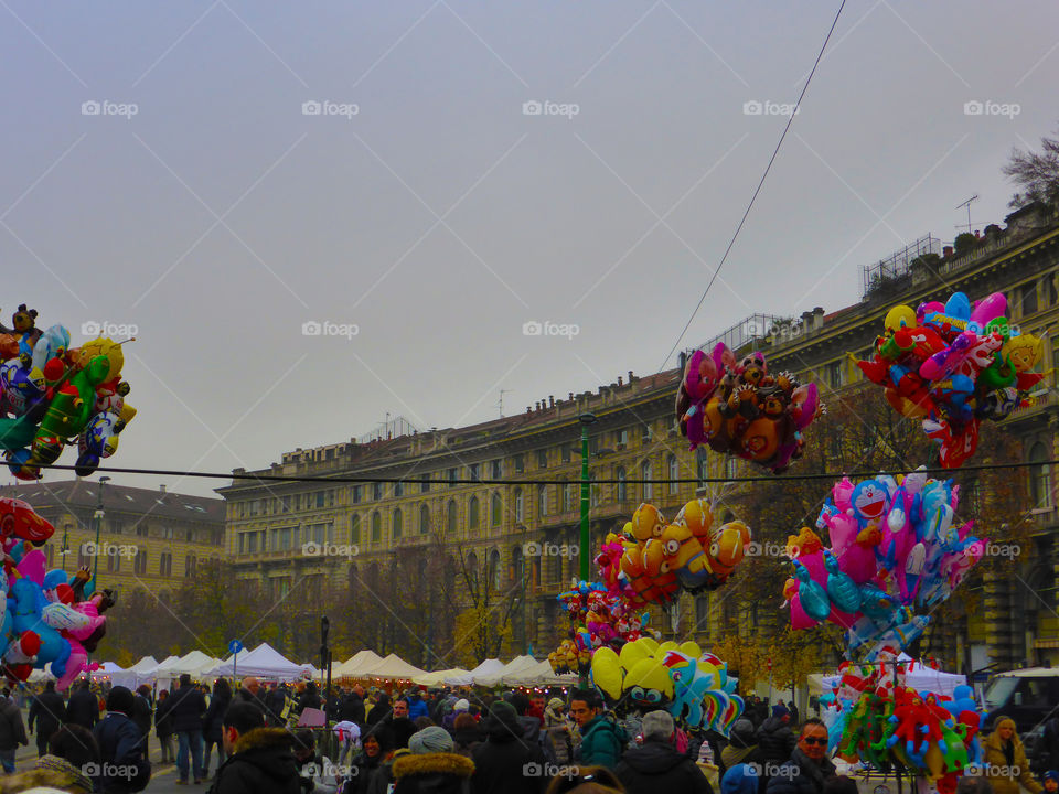 Market in the city a cloudy day