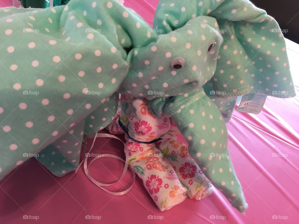 Elephant made from receiving blankets 