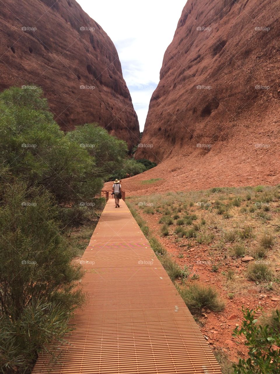Man walking on footpath in desert