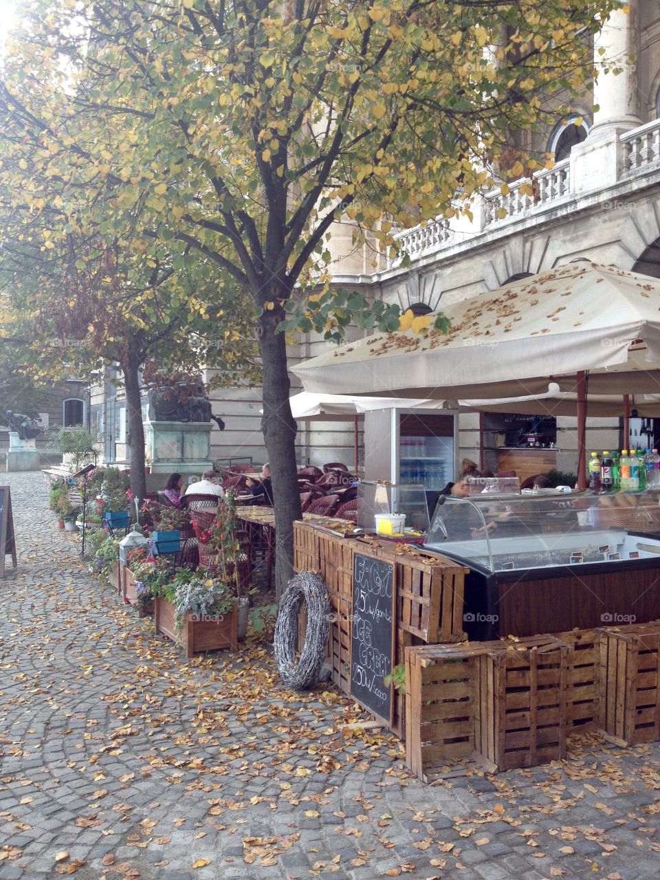 Restaurant outdoors in Autumn leaves 