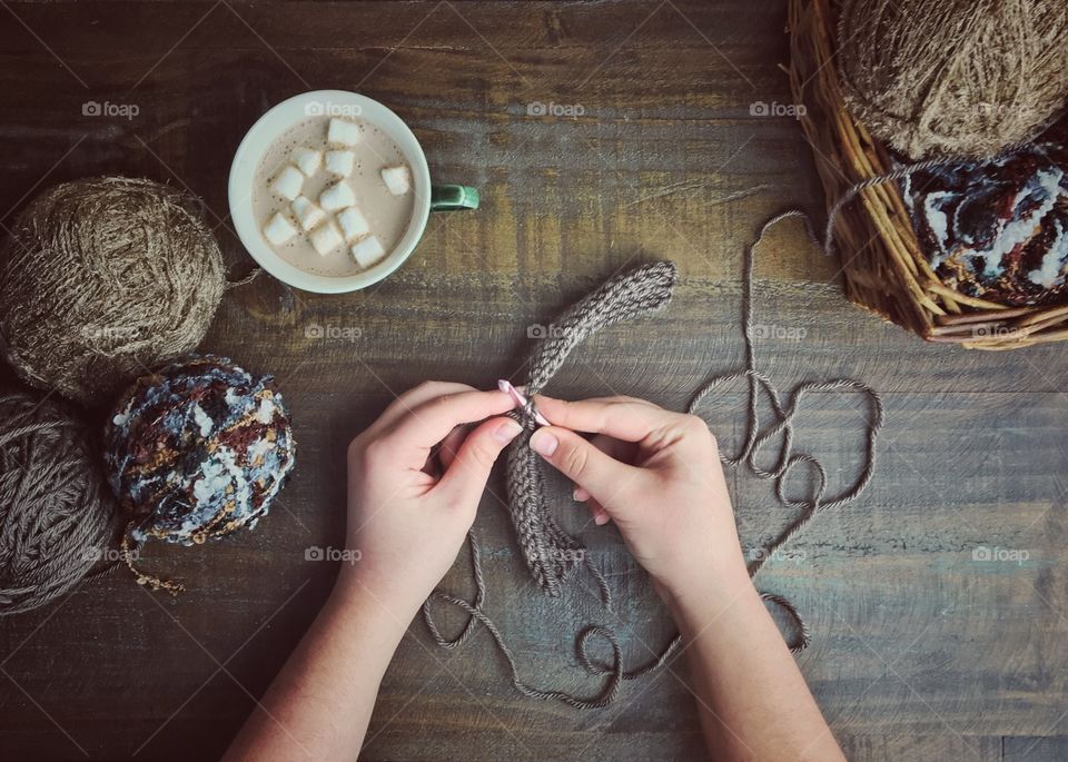 Crochet time with hot chocolate 