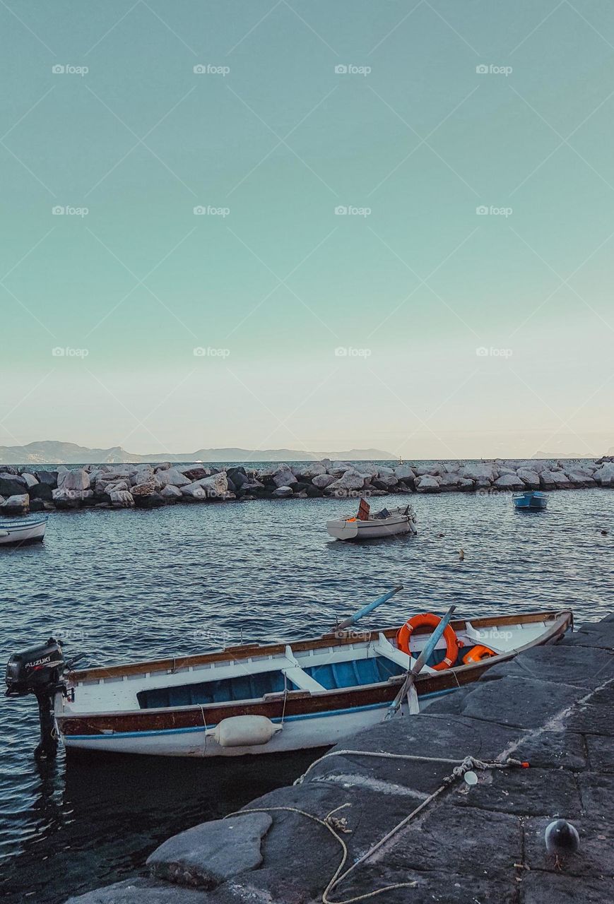 Landscape of some boats on the sea in Naples 