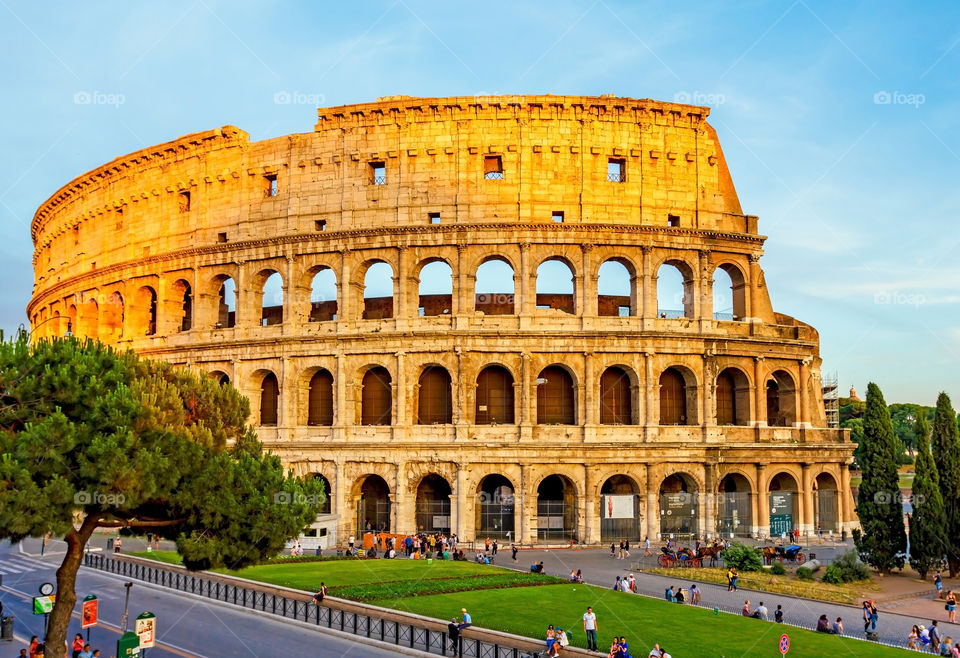 Colosseum and tourist at day