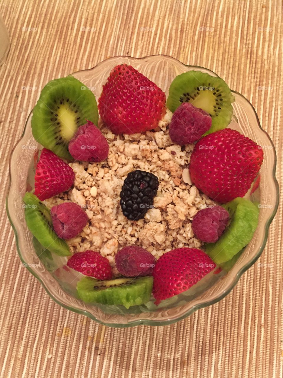 Granola and fruit makes a yummy and healthy breakfast. 