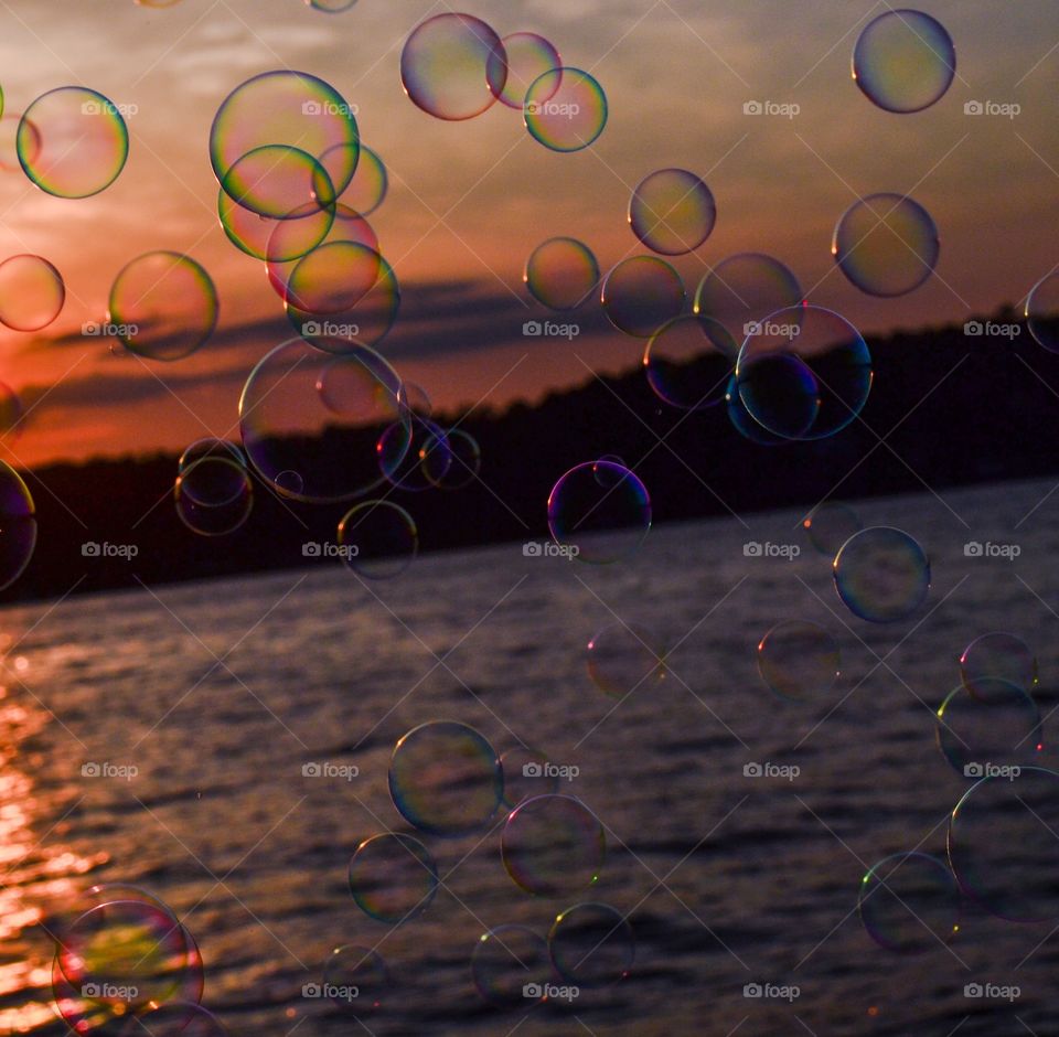Golden Bubbles. Bubbles in the sunlight near sunset