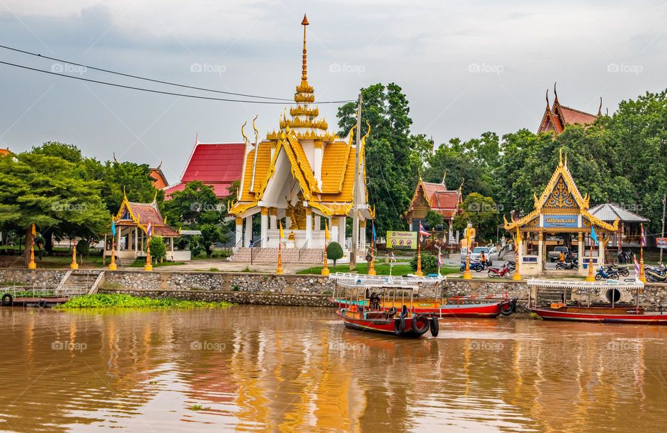 a ferry boat cross the Chaophraya River in Ayutthaya Thailand Southeast Asia