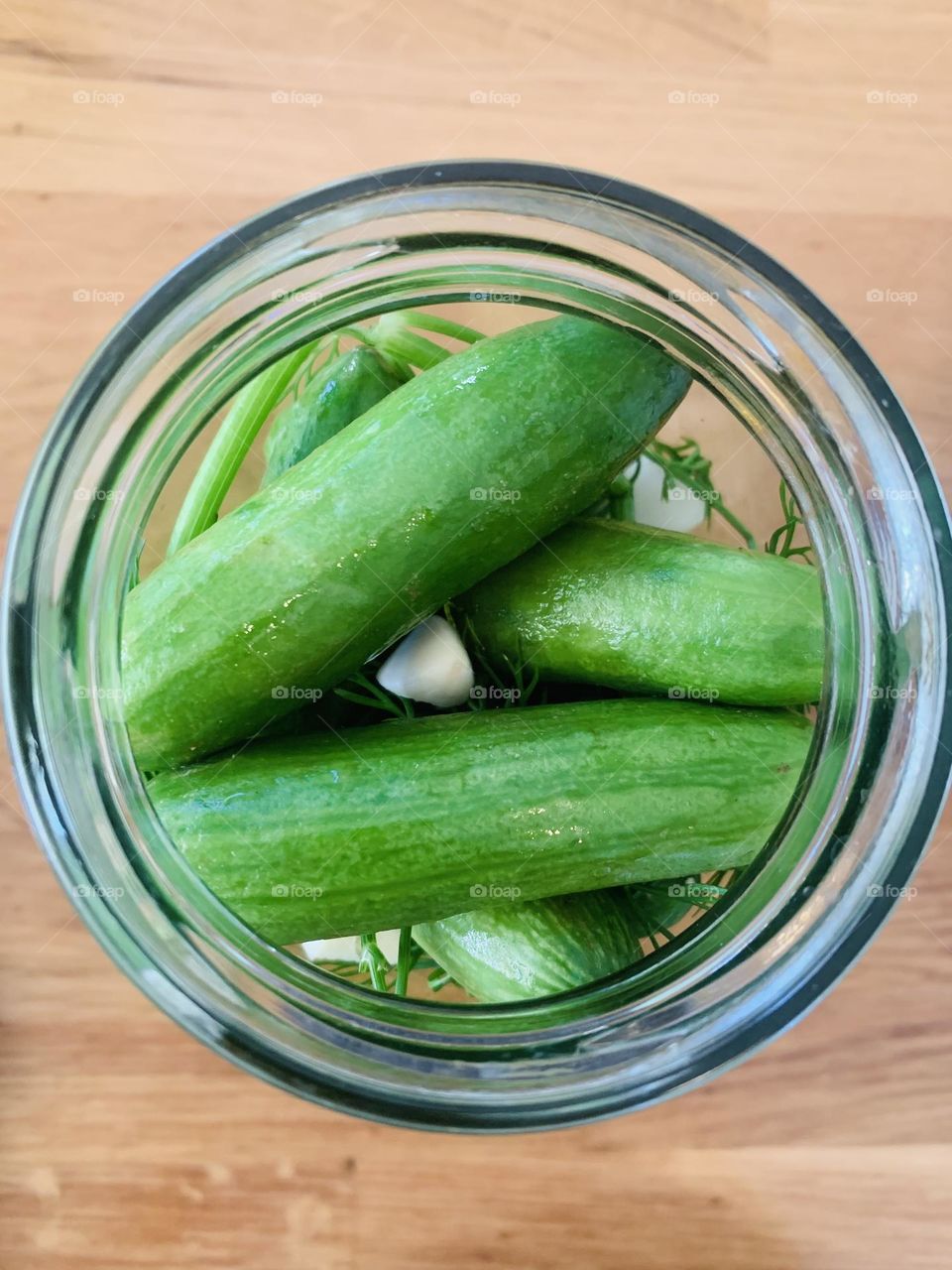 Cucumbers for pickles in the jar top view