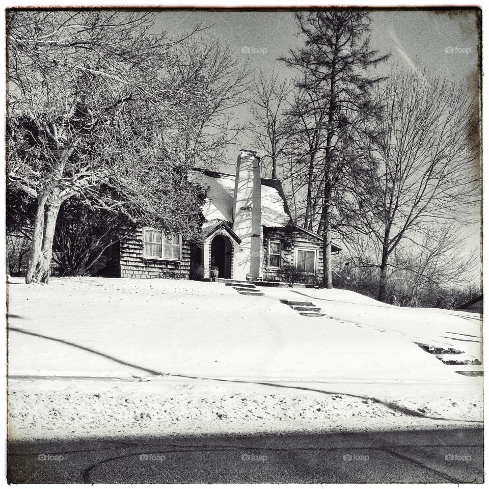 snowy old home