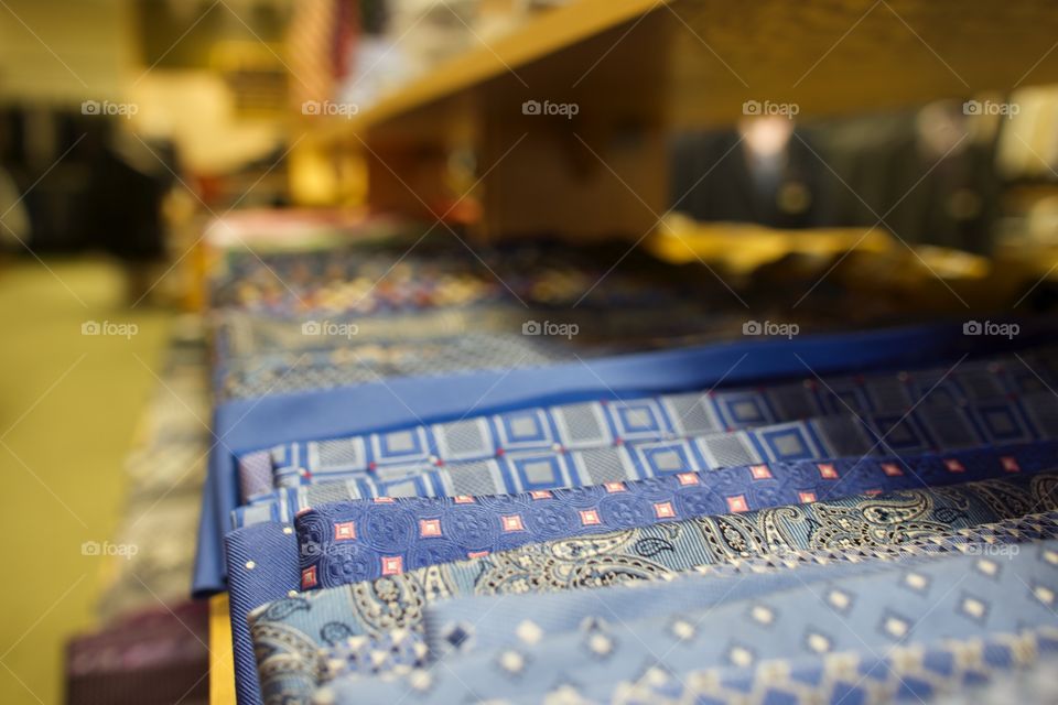 Blue Ties. Picture of ties at a men's outfitter. 